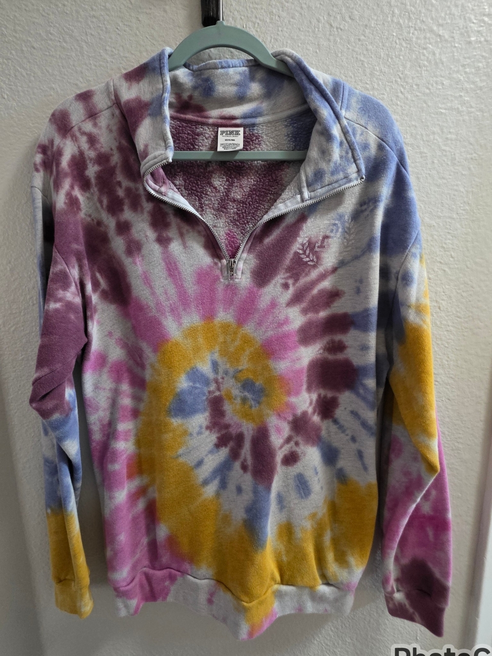 PINK Victoria's Secret Tie-Dye Quarter-Zip Pullover Fleece Oversized M
